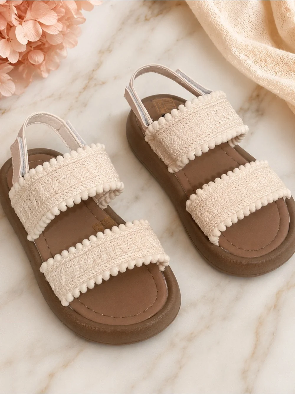 🤍 Girls Boho Woven Sandals EU 32 Cream Macrame Slingback Summer Shoes ☀️🐚